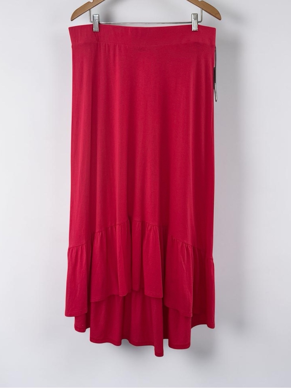 Apt 9 Pink Skirt High Low Maxi Midi Cotton Modal Asymmetric Ruffle Tiered Lg NWT